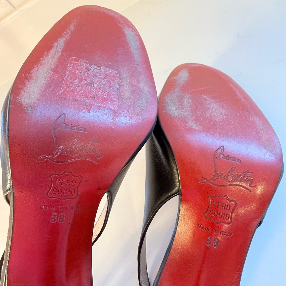 Christian Louboutin Black Heels Ankle Lace Tie with Red Soles - Picture 12 of 16
